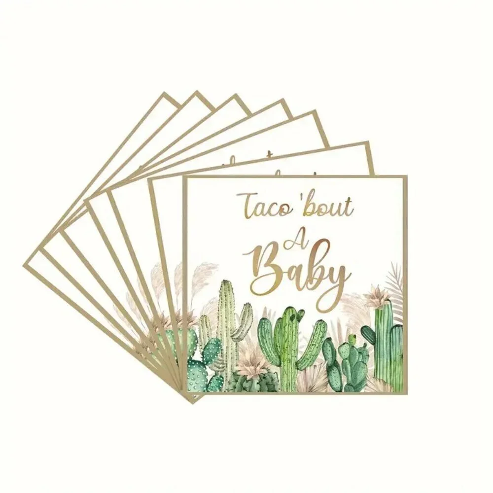 20 Each Mexican Cactus Theme 9inch Plate, 7inch Plate, 13inch Tissue Napkins